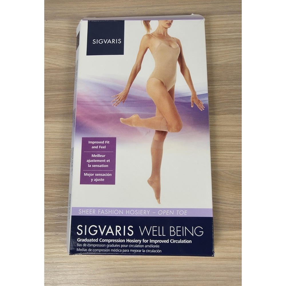 SIGVARIS Women's Sheer Fashion Open Toe Knee Highs 15-20mmHg‎ (Natural) Size A